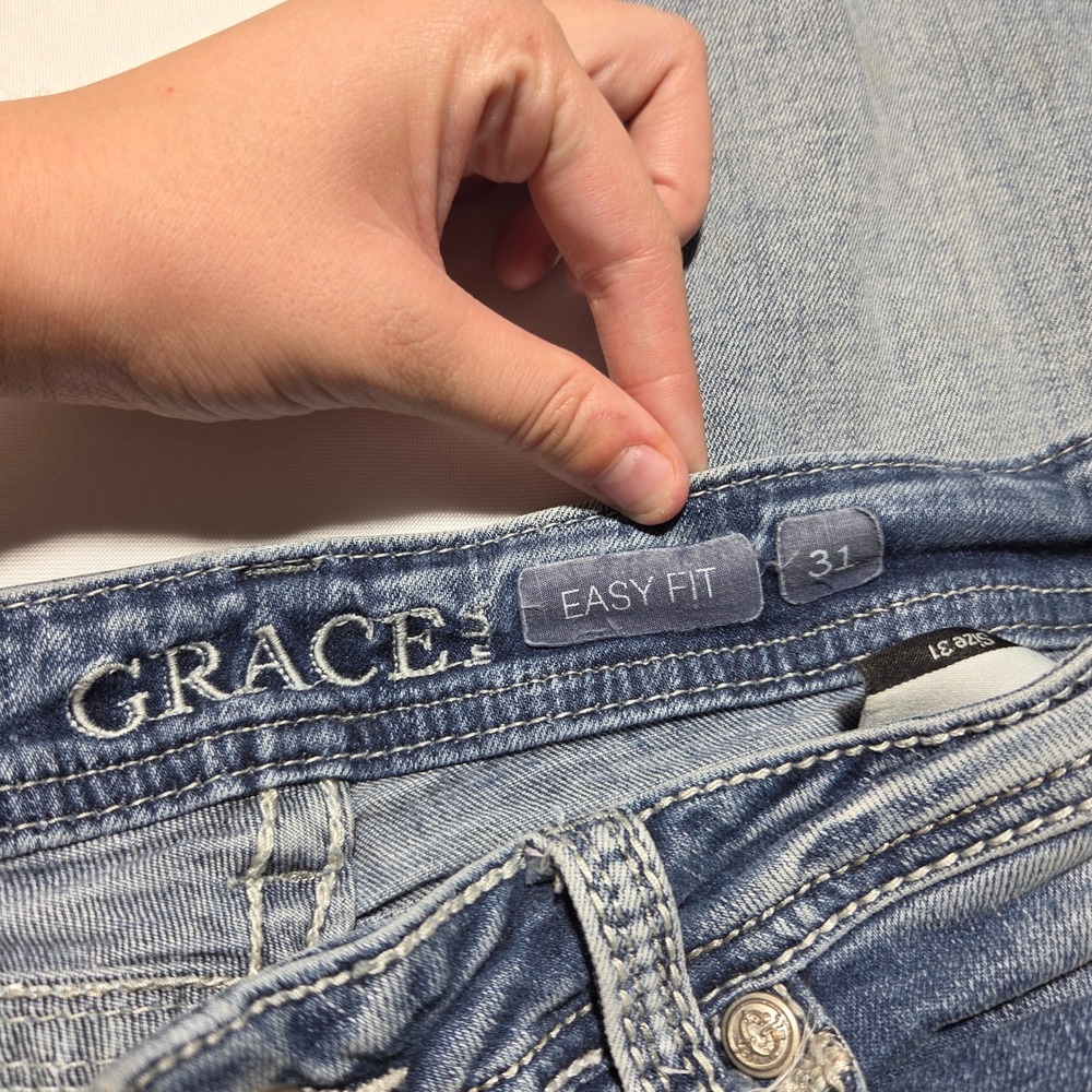 Y2k Grace in LA Easy Fit Embroidered Bootcut Jeans Light Wash Sequin Size 31 - Picture 4 of 8